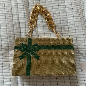 Gold and Emerald Clutch/Gift design Purse. Evening bag. Rhinestone two strap bag